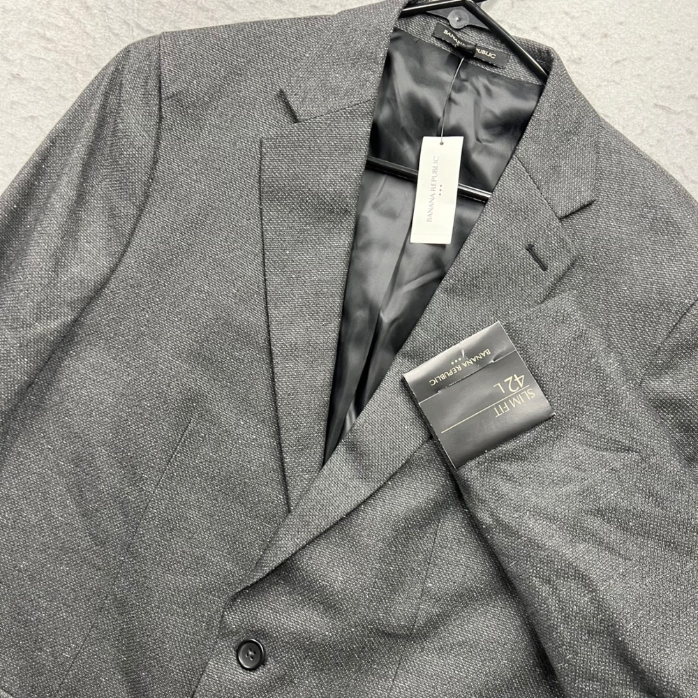 Banana Republic Mens Slim Fit Sport Coat Grey Textured Blazer 42L New Snag